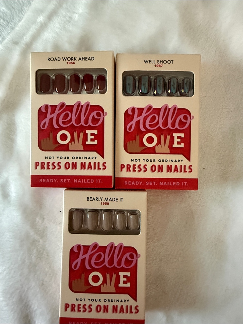 Hello OVE Press-On Nails - Neutral Brown, Deep Red & Charcoal Sets